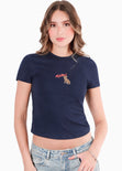 Camiseta corta con estampado MEOW color azul para mujer - Flashy