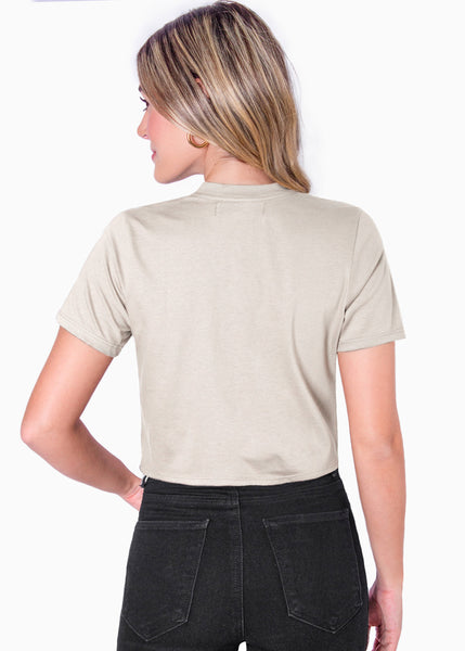 Camiseta crop con apliques de piedras brillantes  para mujer - Flashy