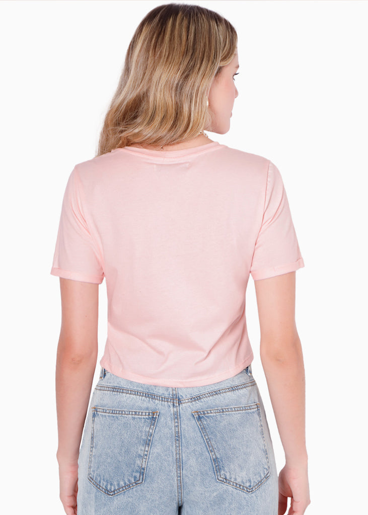 Camiseta crop con bordado "Cherry is my favorite color" color rosado para mujer - Flashy
