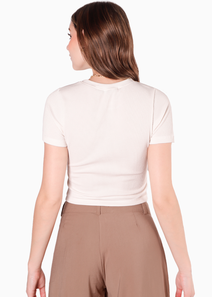Camiseta crop con bordado "Estás hecha para brillar" color beige para mujer - Flashy