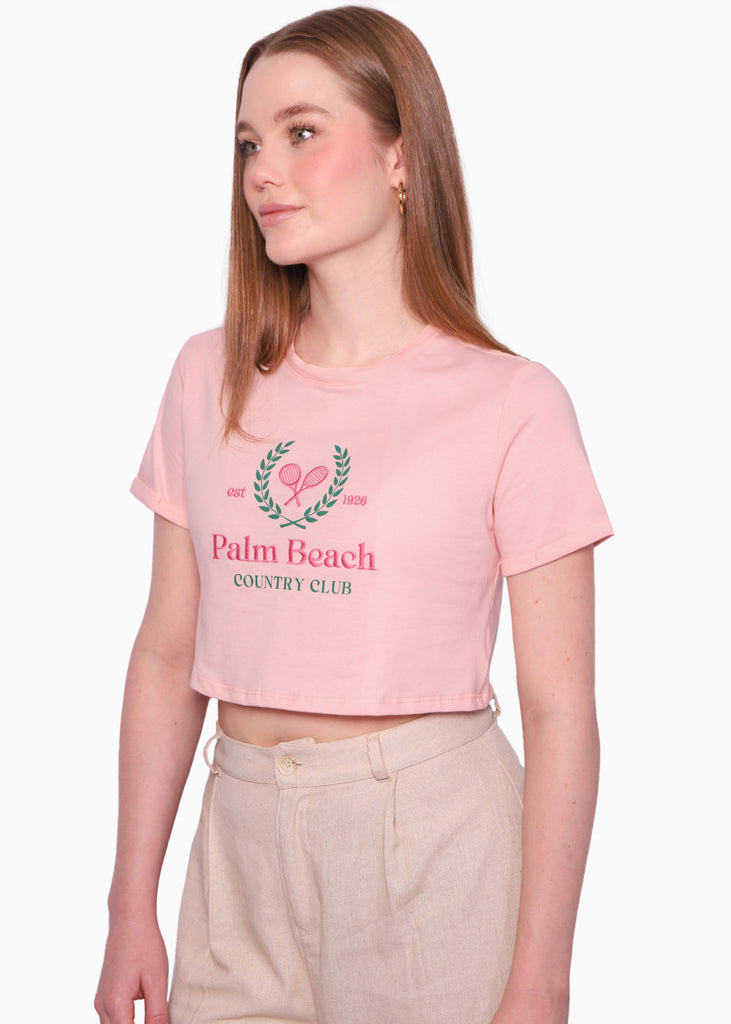Camiseta crop con bordado "Palm Beach Country Club"  para mujer - Flashy