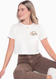 Camiseta crop con bordado "Yee haw" color blanco, marfil para mujer - Flashy
