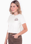 Camiseta crop con bordado "Yee haw" color blanco, marfil para mujer - Flashy