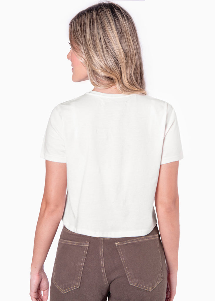 Camiseta crop con bordado "Yee haw" color blanco, marfil para mujer - Flashy