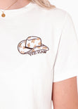 Camiseta crop con bordado "Yee haw" color blanco, marfil para mujer - Flashy