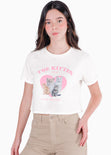 Camiseta crop con estampado "The Kitten Club" color marfil, blanco para mujer - Flashy