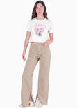 Camiseta crop con estampado "The Kitten Club" color marfil, blanco para mujer - Flashy