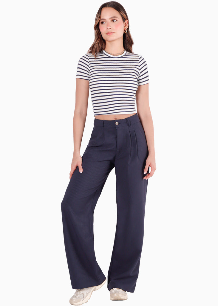 Camiseta crop en tela rib de rayas color blanco, marfil para mujer - Flashy