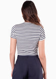 Camiseta crop en tela rib de rayas color blanco, marfil para mujer - Flashy