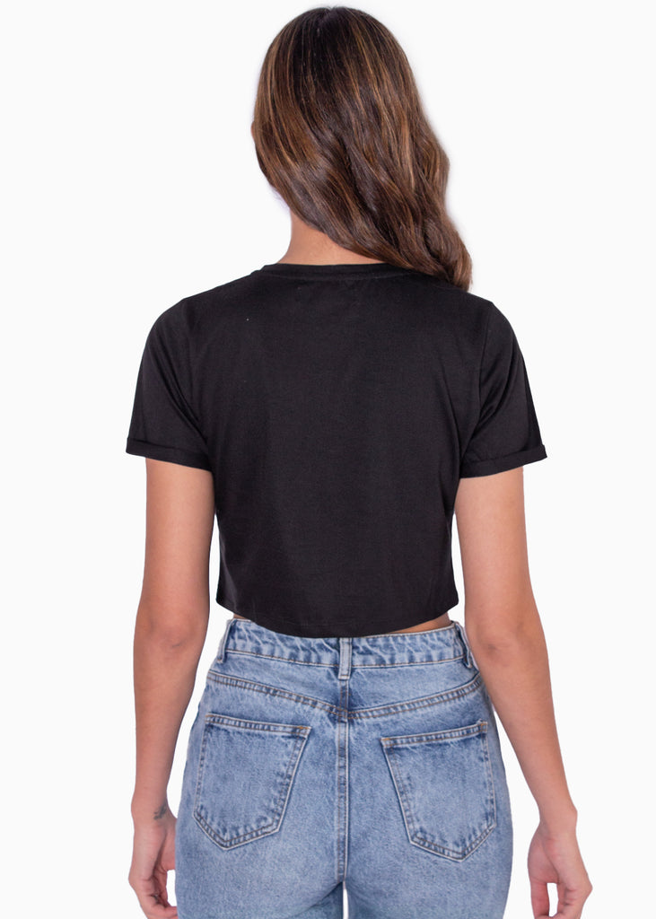 Camiseta crop manga corta con perlas - NAUMA