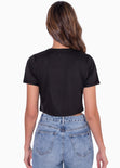 Camiseta crop manga corta con perlas color negro para mujer - Flashy