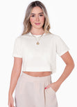 Camiseta crop manga corta color marfil para mujer - Flashy