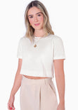 Camiseta crop manga corta color marfil para mujer - Flashy