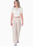 Camiseta crop manga corta color marfil para mujer - Flashy