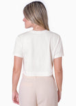 Camiseta crop manga corta color marfil para mujer - Flashy