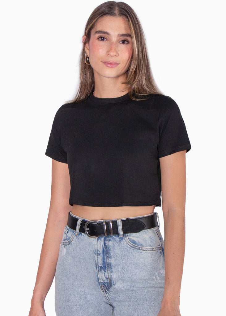 Camiseta crop manga corta color negro para mujer - Flashy