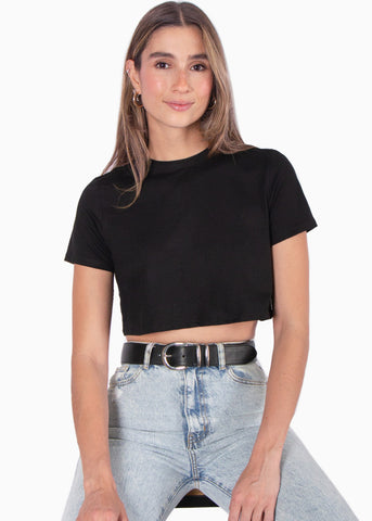 Camiseta crop manga corta color negro para mujer - Flashy