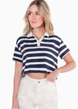 Camiseta crop tipo polo color azul para mujer - Flashy