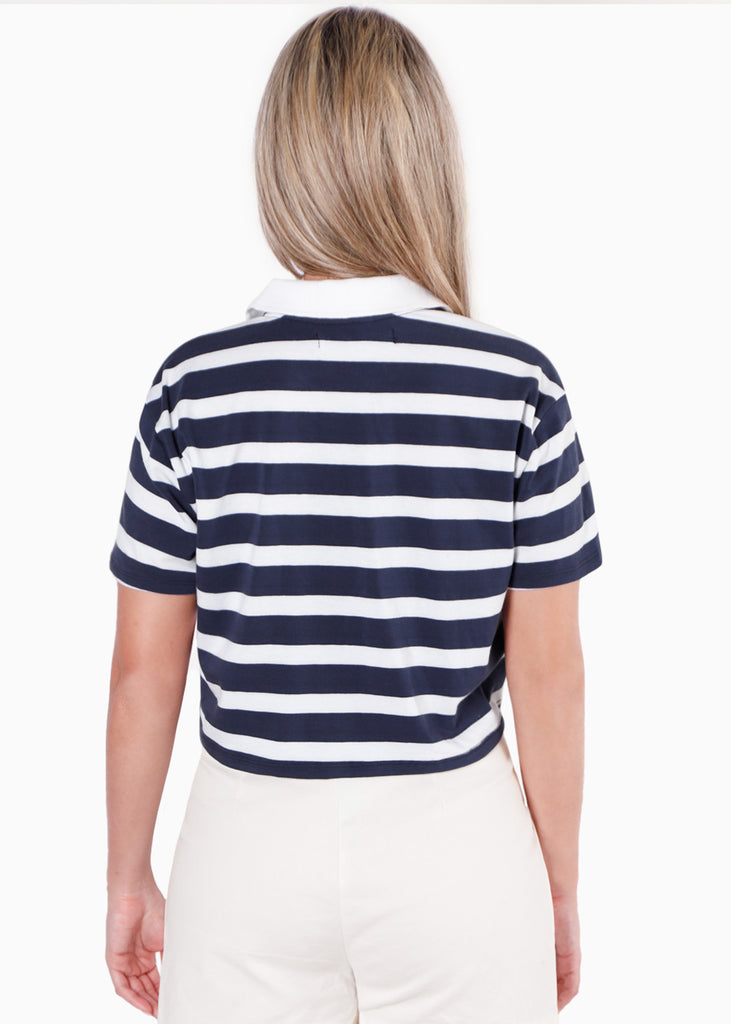 Camiseta crop tipo polo color azul para mujer - Flashy