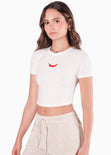 Camiseta crop y bordado color blanco, marfil para mujer - Flashy