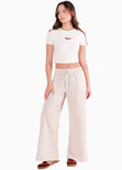 Camiseta crop y bordado color blanco, marfil para mujer - Flashy