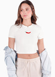 Camiseta crop y bordado color blanco, marfil para mujer - Flashy