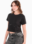Camiseta cropped con brillo color negro para mujer - Flashy