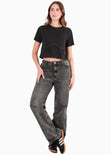 Camiseta cropped con brillo color negro para mujer - Flashy