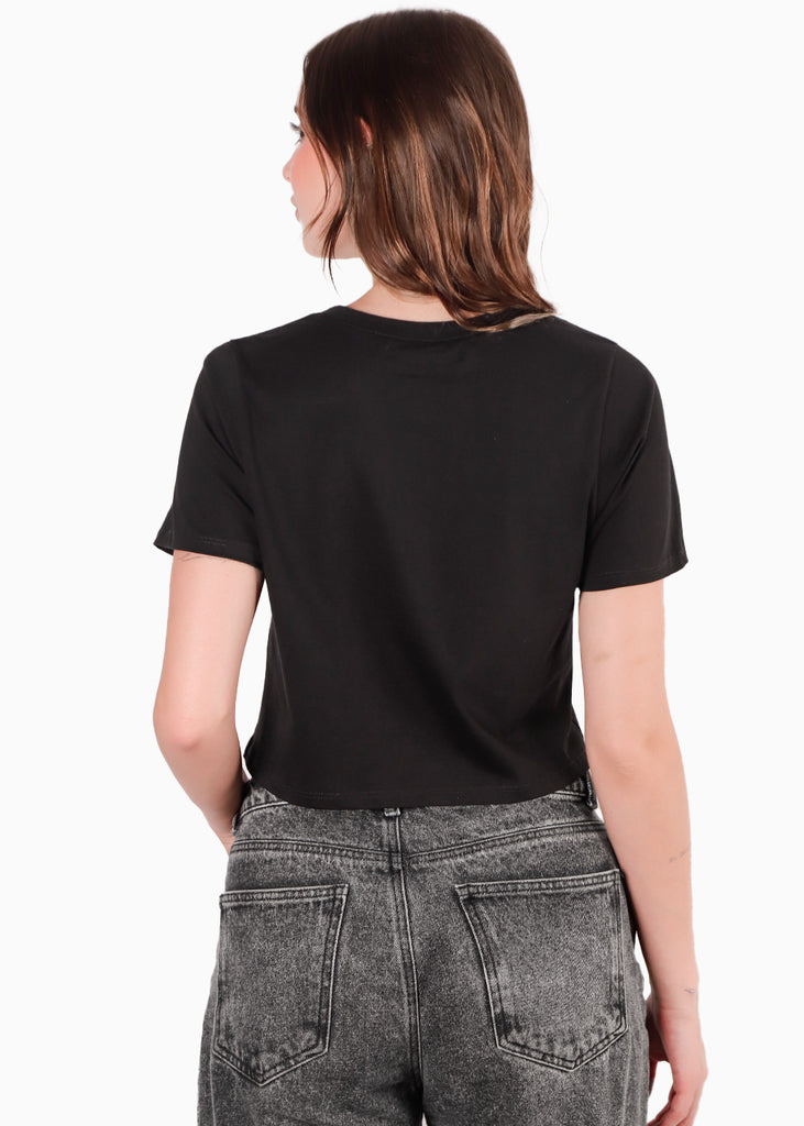 Camiseta cropped con brillo color negro para mujer - Flashy