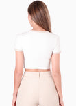 Camiseta en contraste con bordado de perro color marfil, blanco para mujer - Flashy