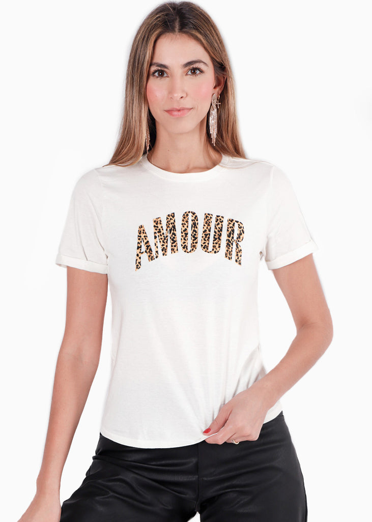 Camiseta estampada "Amour" color blanco, marfil para mujer - Flashy