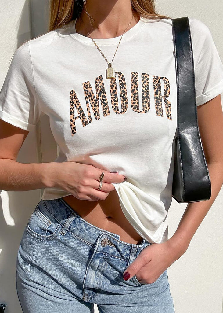 Camiseta estampada "Amour" color blanco, marfil para mujer - Flashy