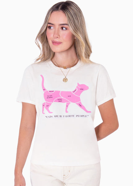 Camiseta estampada "Cats are my favorite people"  para mujer - Flashy