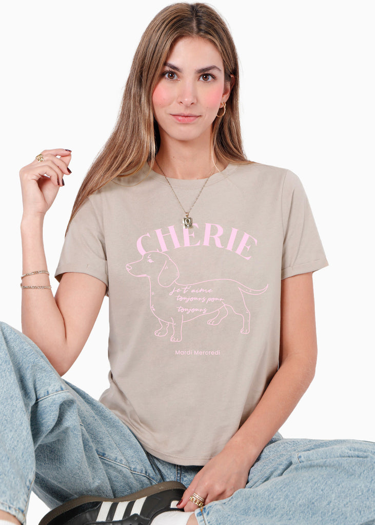 Camiseta estampada "Cherie" color beige para mujer - Flashy