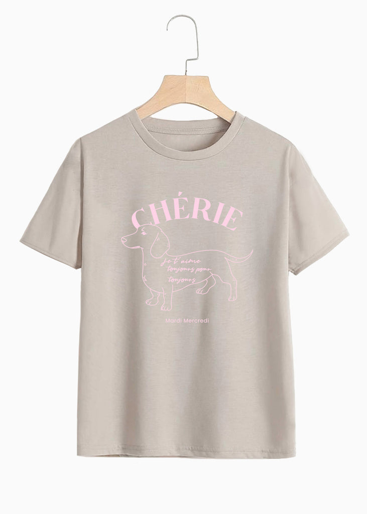Camiseta estampada "Cherie" color beige para mujer - Flashy