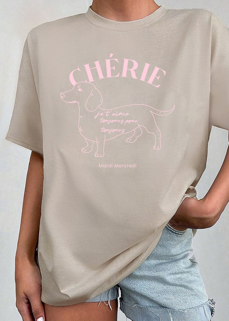 Camiseta estampada "Cherie" color beige para mujer - Flashy