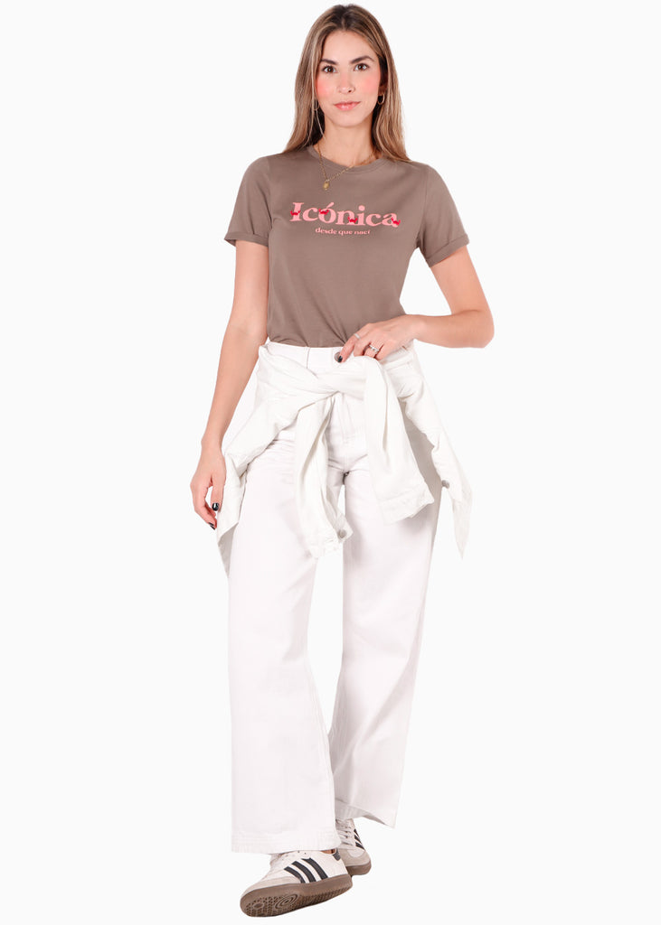 Camiseta estampada "Icónica desde que nací " color blanco, marfil para mujer - Flashy