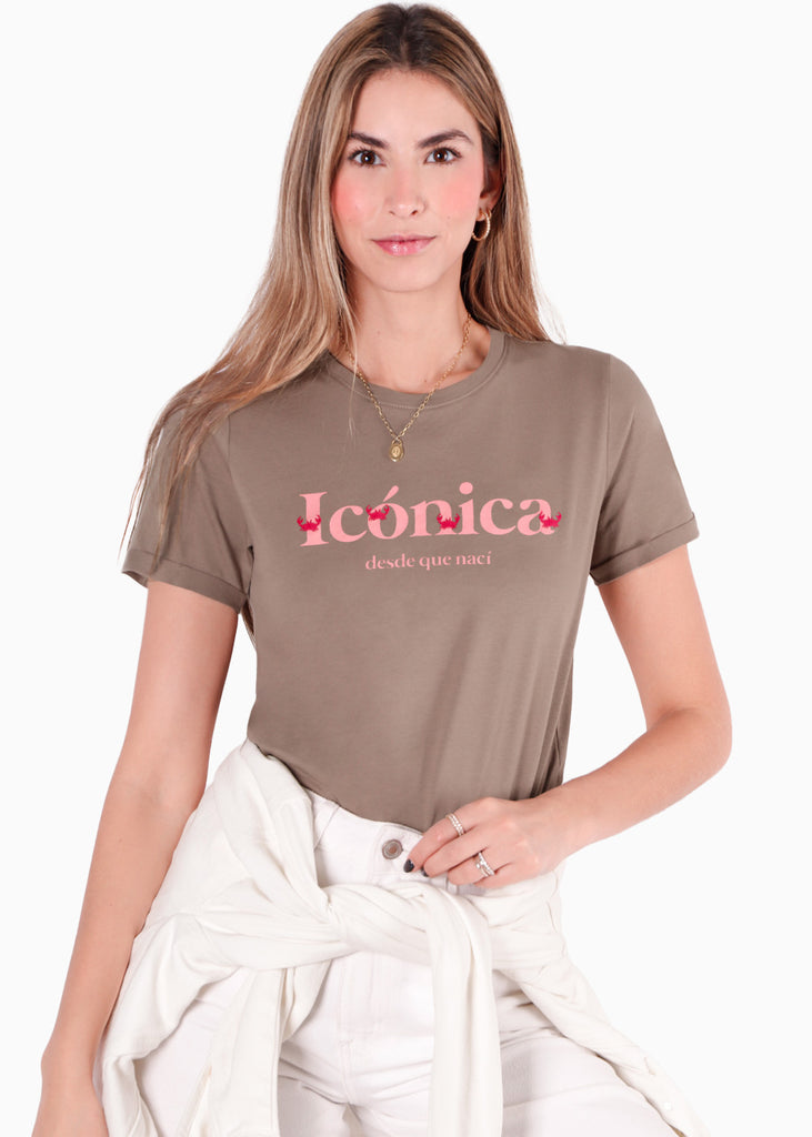 Camiseta estampada "Icónica desde que nací " color blanco, marfil para mujer - Flashy