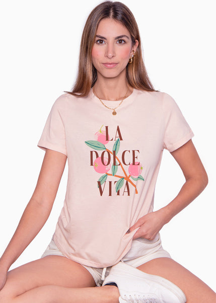 Camiseta estampada "La dolce vita" color rosado para mujer - Flashy