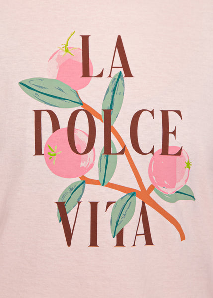 Camiseta estampada "La dolce vita" color rosado para mujer - Flashy