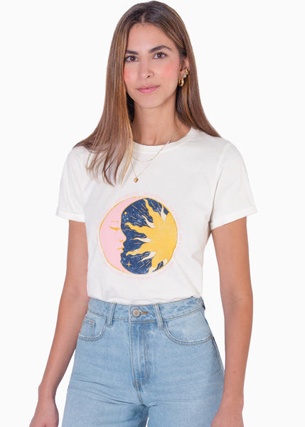 Camiseta estampada "Look at the stars" color marfil para mujer - Flashy