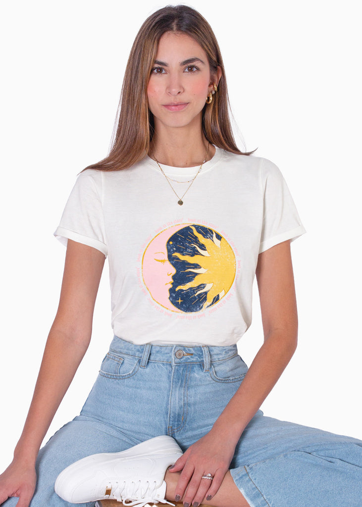 Camiseta estampada "Look at the stars" color marfil para mujer - Flashy