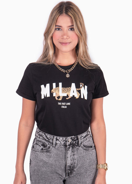 Camiseta estampada "Milan" color negro para mujer - Flashy