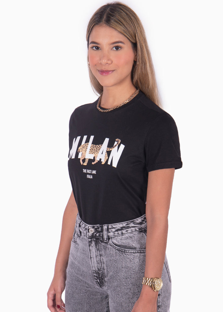 Camiseta estampada "Milan" color negro para mujer - Flashy