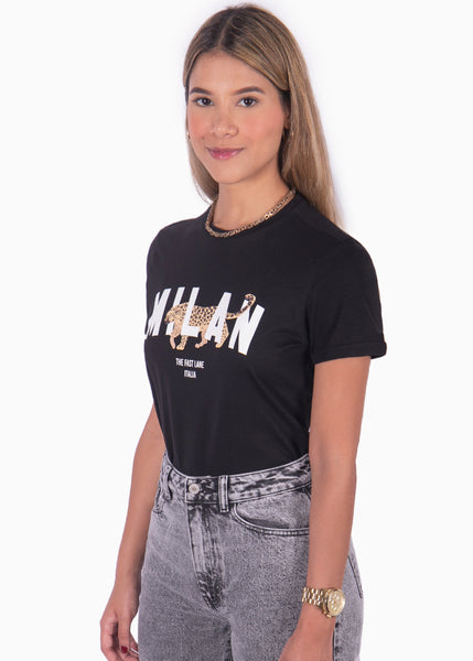 Camiseta estampada "Milan" color negro para mujer - Flashy