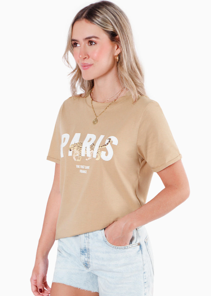 Camiseta estampada "Paris" color beige para mujer - Flashy