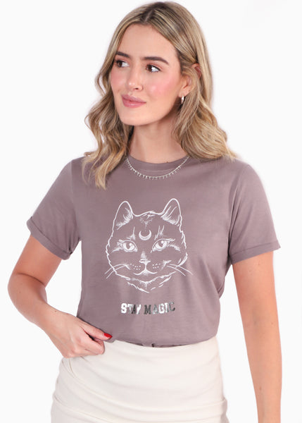 Camiseta estampada "Stay magic" color morado para mujer - Flashy