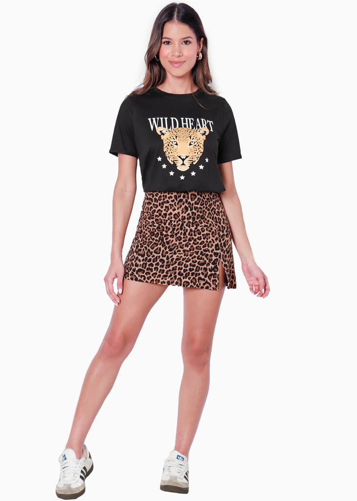Camiseta estampada "Wild heart" color negro para mujer - Flashy
