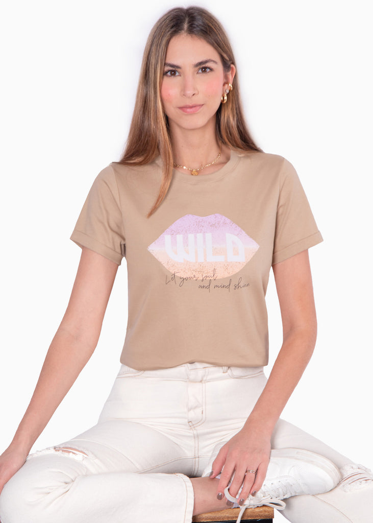 Camiseta estampada "Wild, let your soul and mind shine"  para mujer - Flashy