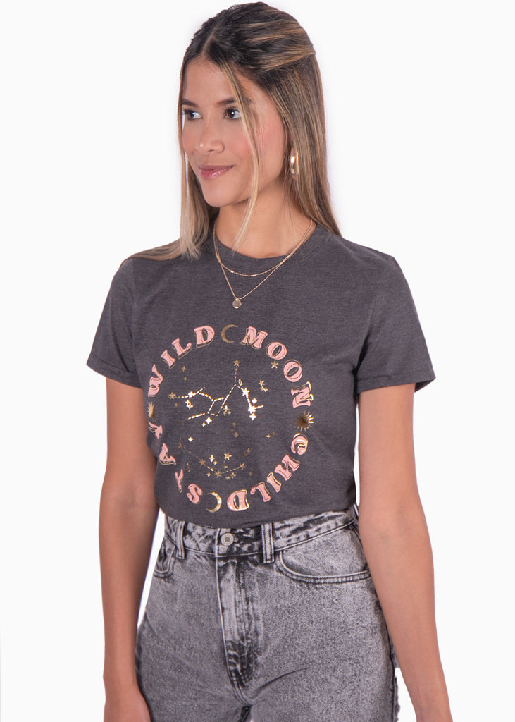 Camiseta estampada "Wild moon" color gris para mujer - Flashy